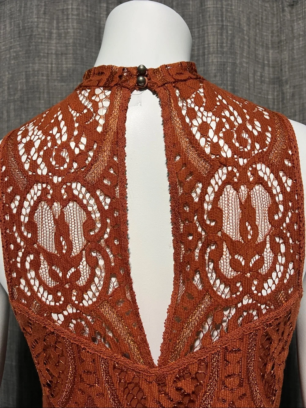 Free People Angel Ray Scalloped Lace Sleeveless Midi Dress Copper/Rust Orange XS
